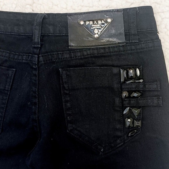 Prada BLACK Jeans MILANO Italy Sz 27  Embelished Jewels Pockets Straight Y2k - Picture 11 of 16